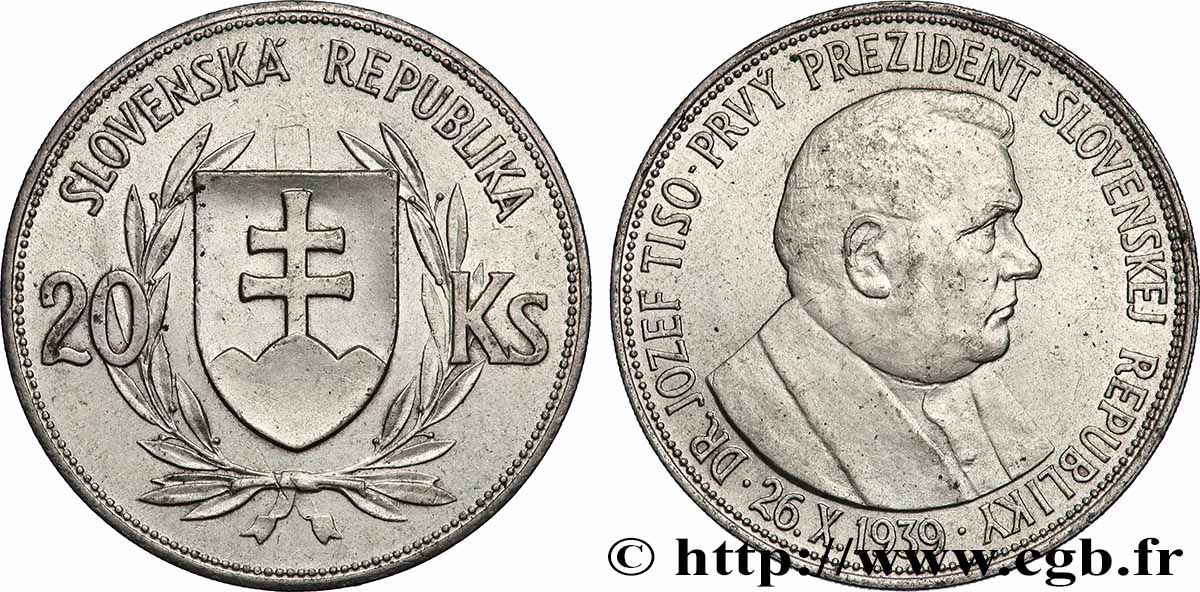 SLOVAKIA 20 Korun Dr. Joseph Tiso 1939  AU 
