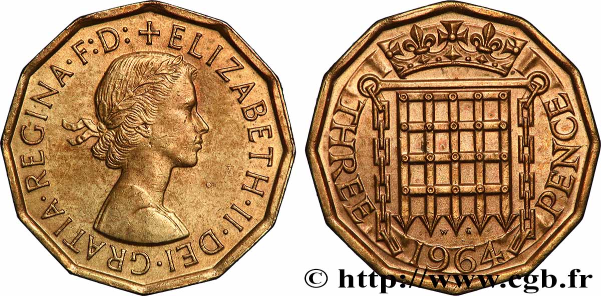 UNITED KINGDOM 3 Pence Élisabeth II 1964 Londres AU 