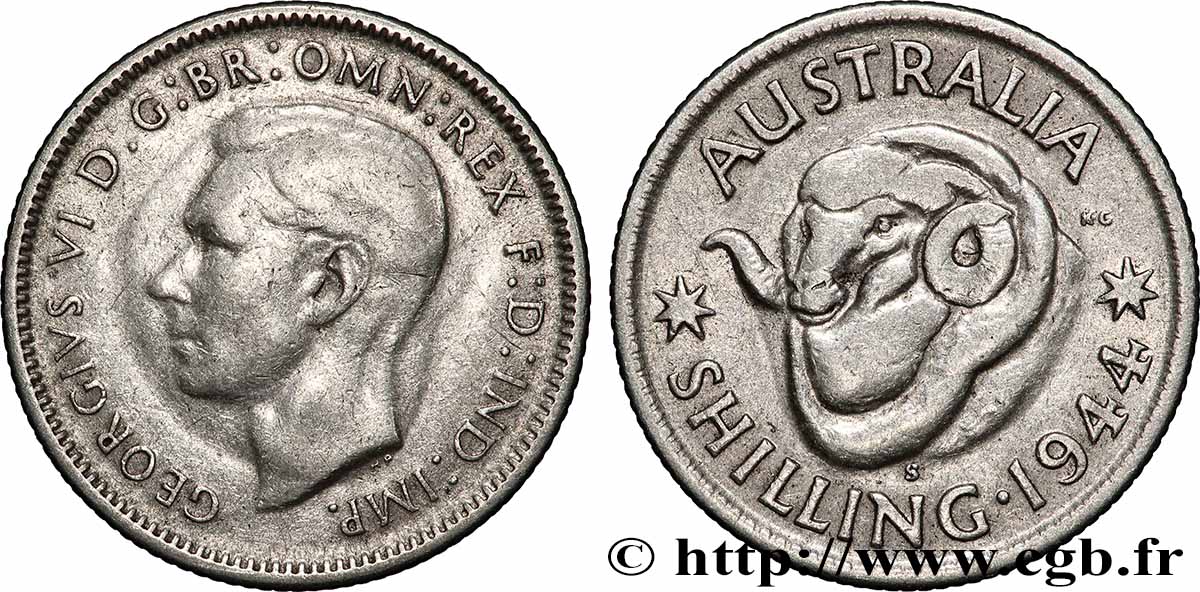 AUSTRALIA 1 Shilling Georges VI 1944 Melbourne MBC 