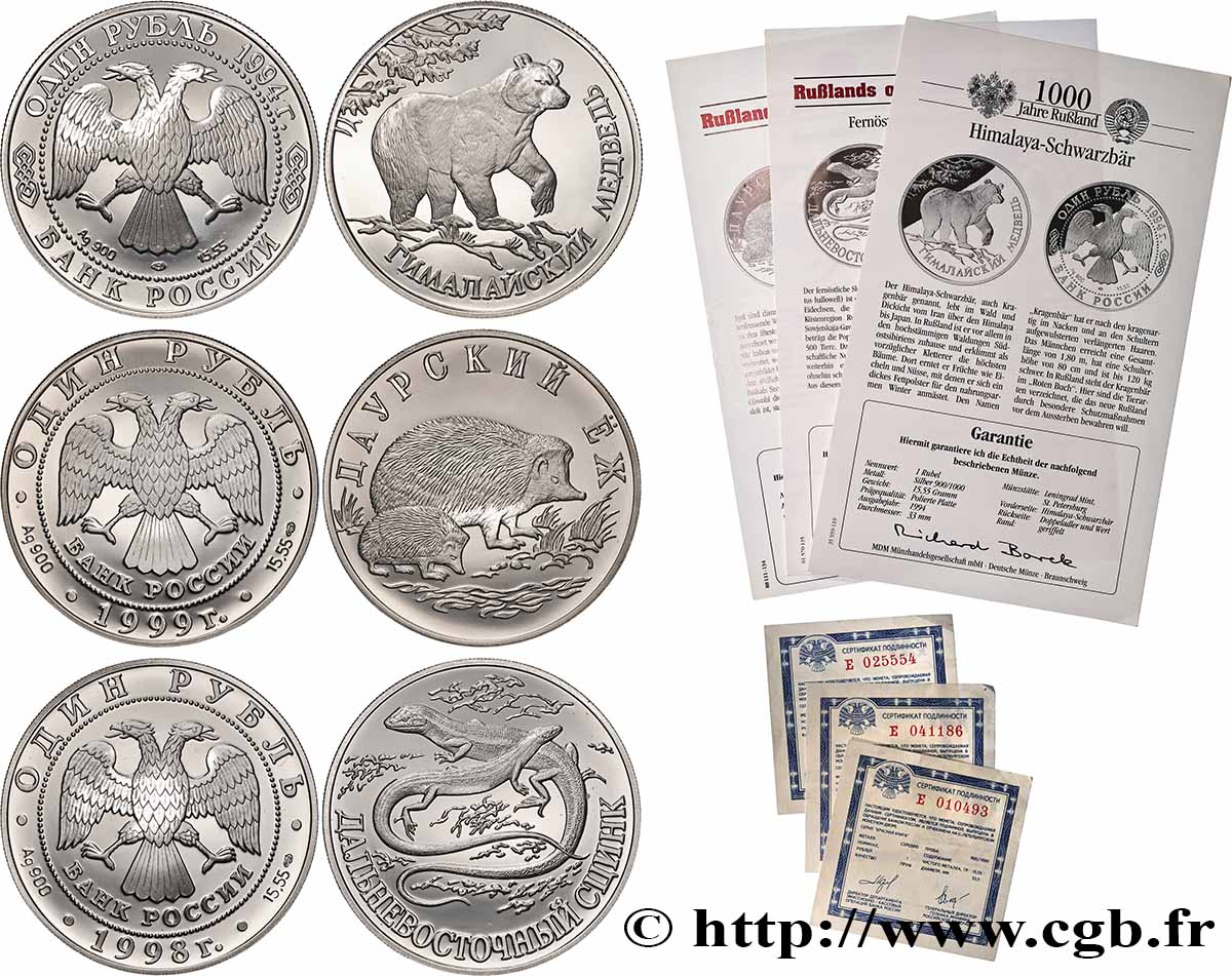 RUSSLAND Lot 3 x 1 Rouble Proof  1994-1999 Moscou fST 