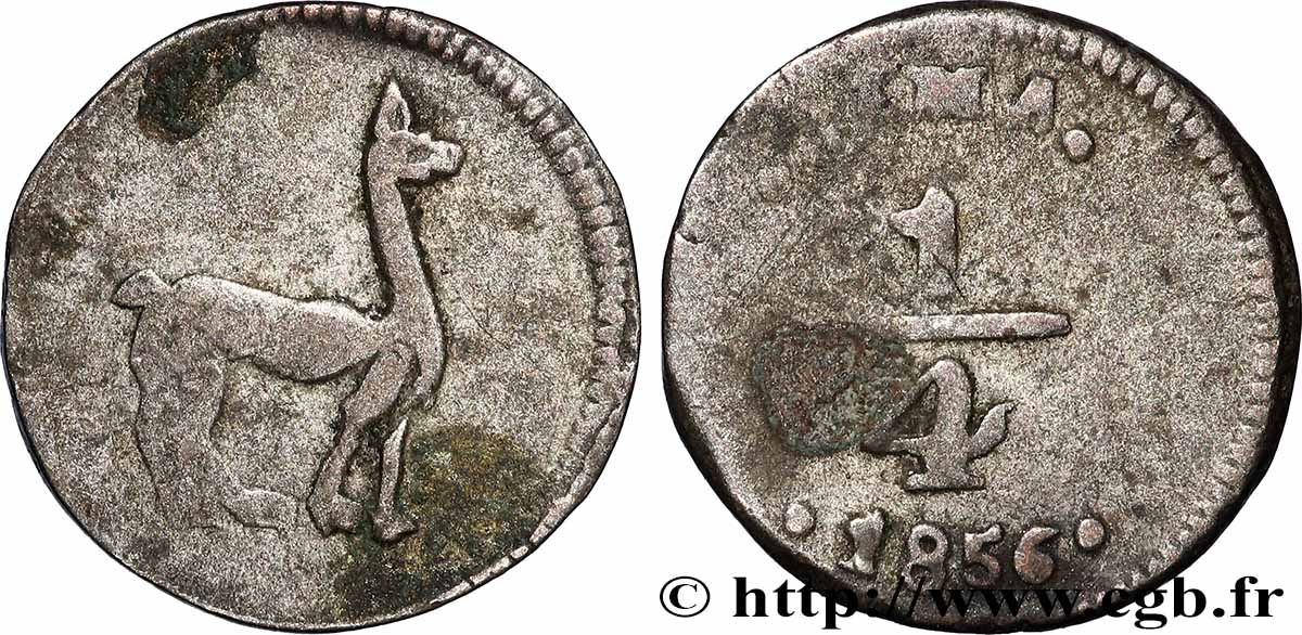 PÉROU 1/4 Real Lama 1856 Lima TTB+ 