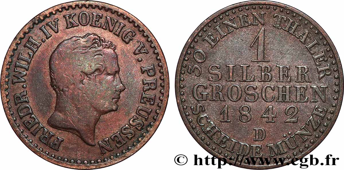 DEUTSCHLAND - PREUßEN 1 Silbergroschen Frédéric-Guillaume IV 1842 Düsseldorf fSS 
