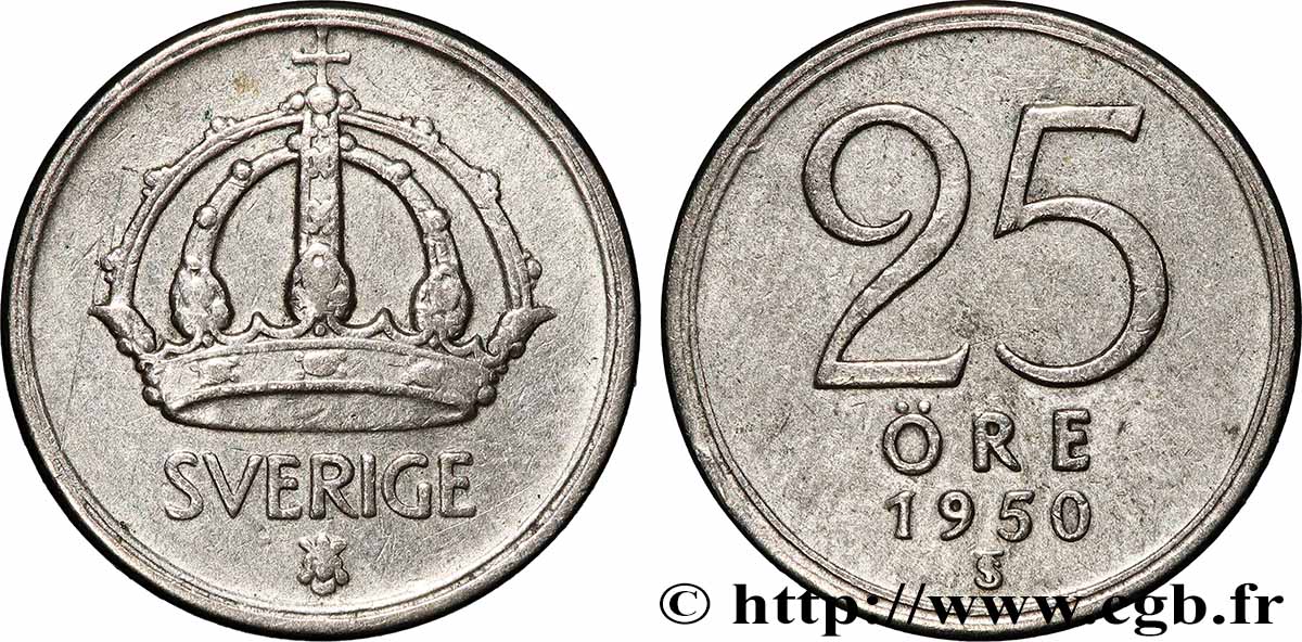 SCHWEDEN 25 Ore Gustave V 1950 Kungsholmen fVZ 
