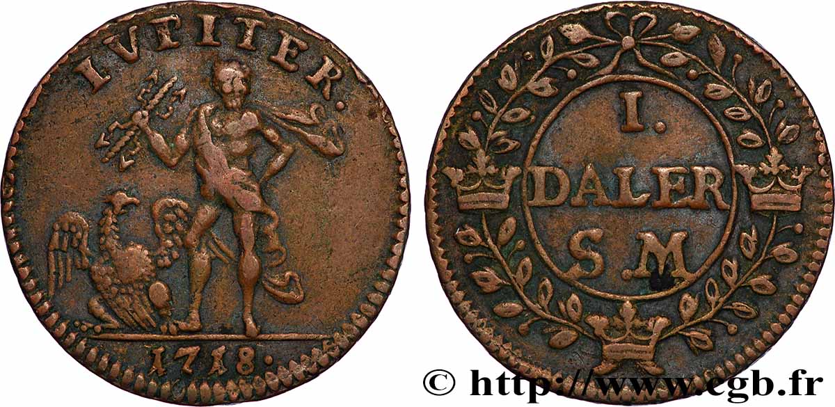 SCHWEDEN 1 Daler “Jupiter” 1718  SS 