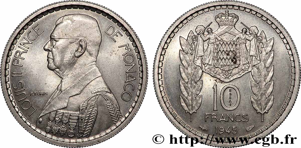 MONACO - PRINCIPAUTÉ DE MONACO - LOUIS II Essai de 10 Francs  1945 Paris SPL 