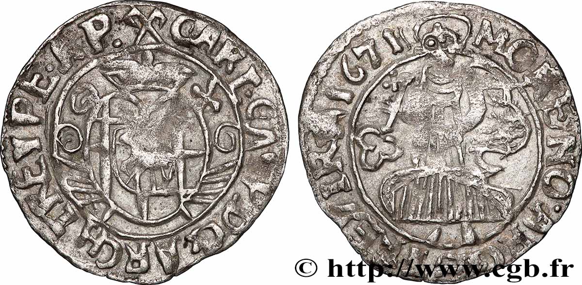 DEUTSCHLAND - TRIER 4 Pfennig (1/2 Albus) Charles-Gaspard von der Leyen/ 1671 Trèves fSS 