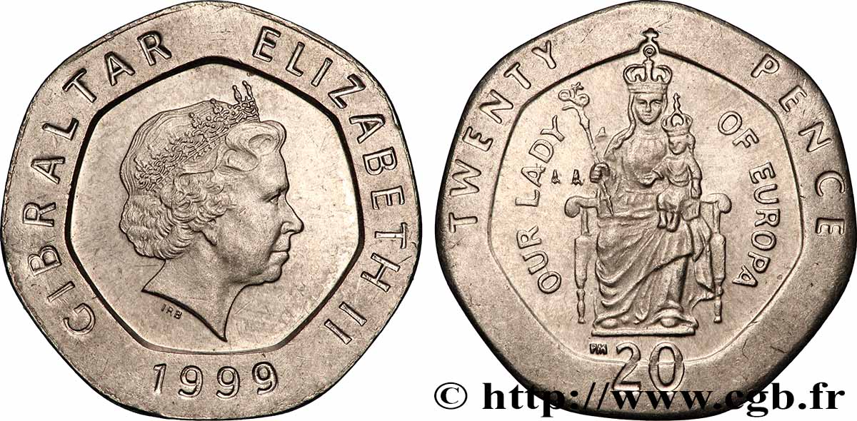 GIBRALTAR 20 Pence Elisabeth II / Notre-Dame d’Europa 1999 Podjoy Mint VZ 