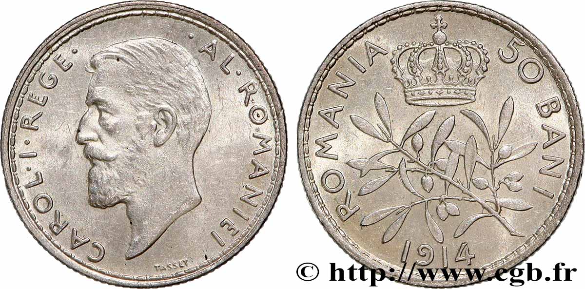 RUMÄNIEN 50 Bani Charles Ier 1914  VZ 