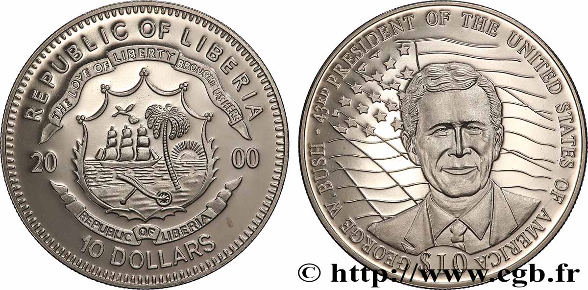 LIBERIA 20 Dollars Proof Président George W. Bush 2000  MS 