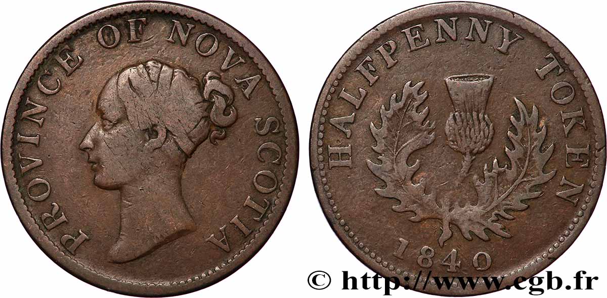 KANADA - NEUSCHOTTLAND 1/2 Penny Token Nova Scotia Victoria / chardon 1840  S 