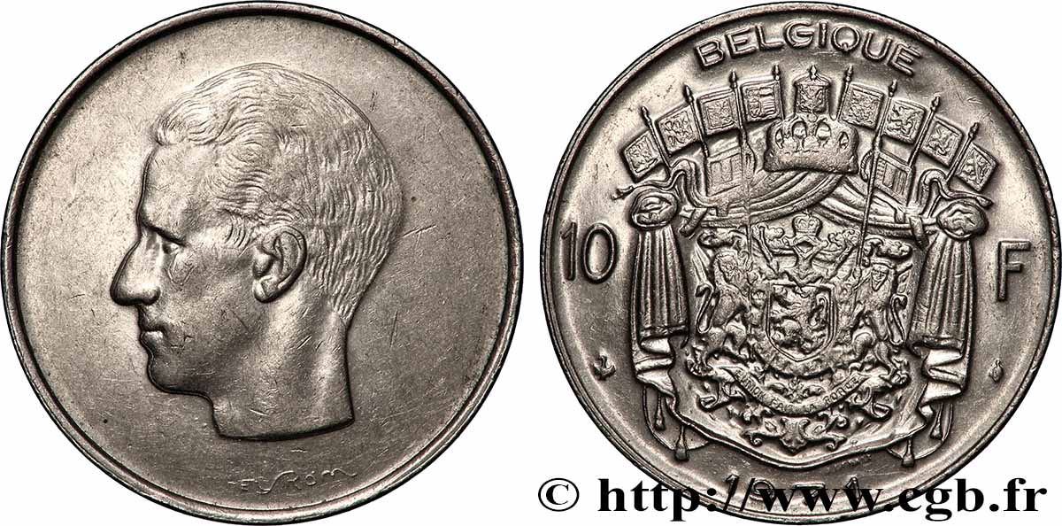 BELGIQUE 10 Francs roi Baudouin légende française 1971 Bruxelles SUP 