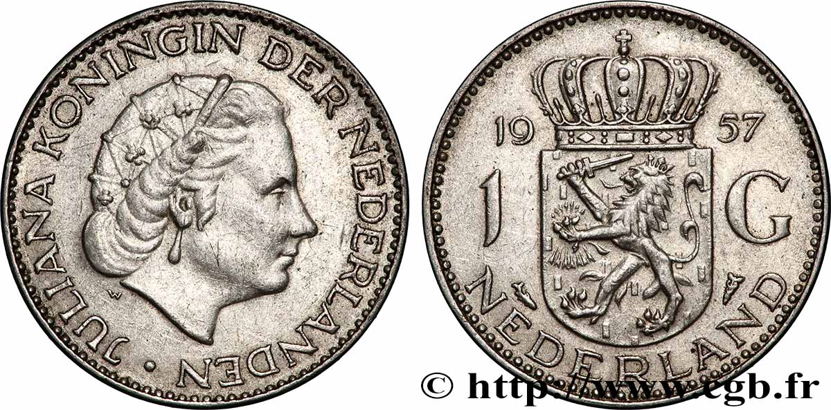 PAYS-BAS 1 Gulden Juliana 1957 Utrecht TTB+ 