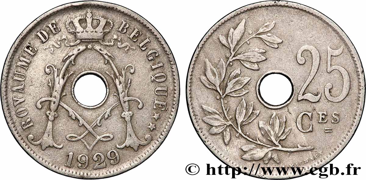 BELGIO 25 Centimes Albert Ier 1929 Bruxelles q.BB 