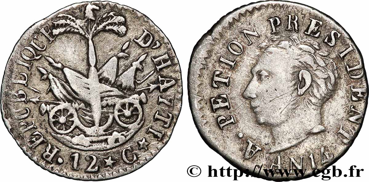 HAÏTI 12 Centimes Alexandre Sabes Petion, an 14 1817  TB+ 