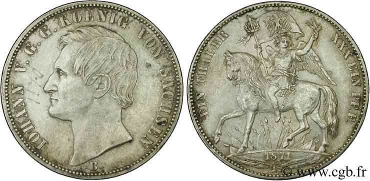 ALEMANIA - SAJONIA 1 Thaler Royaume de Saxe Jean / commémoration de la victoire sur la France 1871 Dresde - B MBC 
