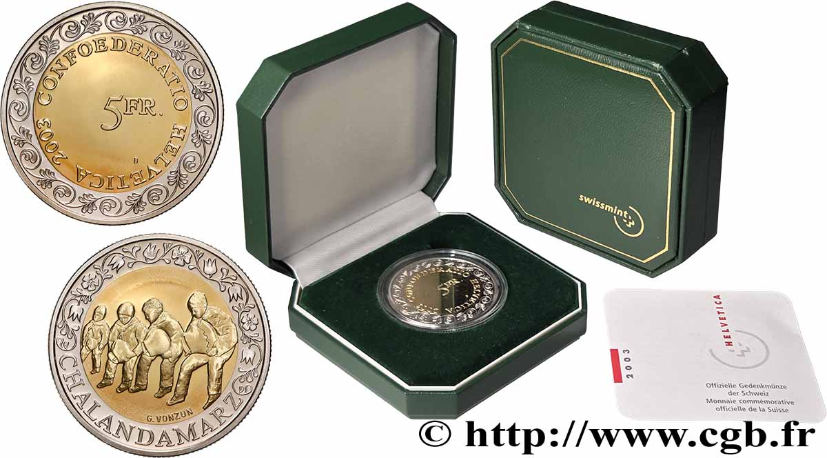 SWITZERLAND 5 Francs Proof Chalandamarz 2003 Berne - B MS 