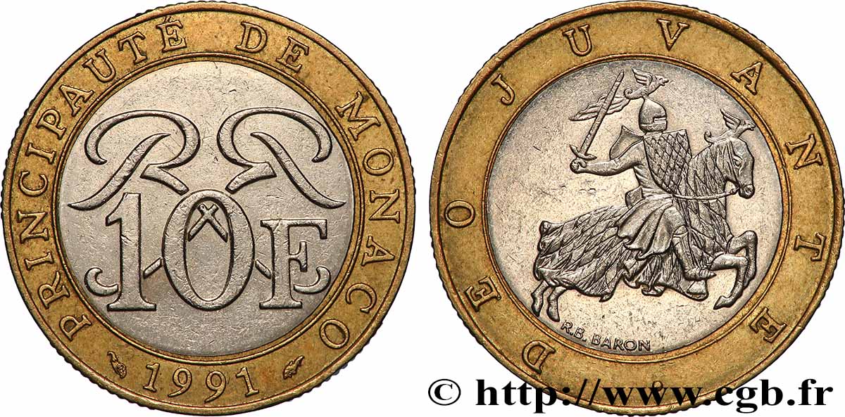 MONACO 10 Francs Rainier III 1991 Paris fVZ 