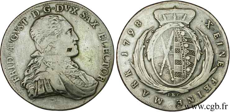 ALEMANIA - SAJONIA 1 Thaler Royaume de Saxe Frédéric Auguste III / armes 1798 Dresde BC+ 