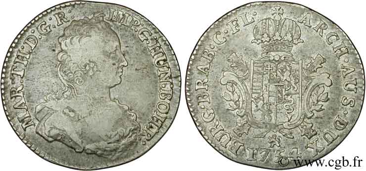 BELGIO - PAESI BASSI AUSTRIACI 1/2 Ducaton Pays-Bas Autrichiens Marie-Thérèse / armes 1754 Bruges BB 