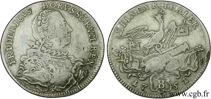 GERMANY - PRUSSIA 1/2 Thaler Royaume de Prusse Frédéric II / aigle 1751 Breslau - B VF 