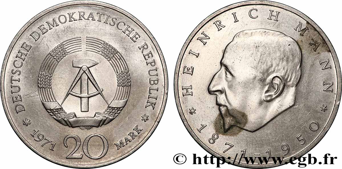 GERMAN DEMOCRATIC REPUBLIC 20 Mark Heinrich Mann 1971 Berlin AU 