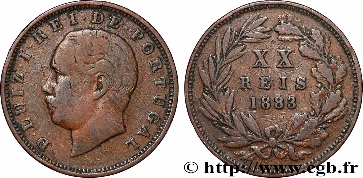 PORTUGAL 20 Réis Louis Ier 1883 Lisbonne VF 