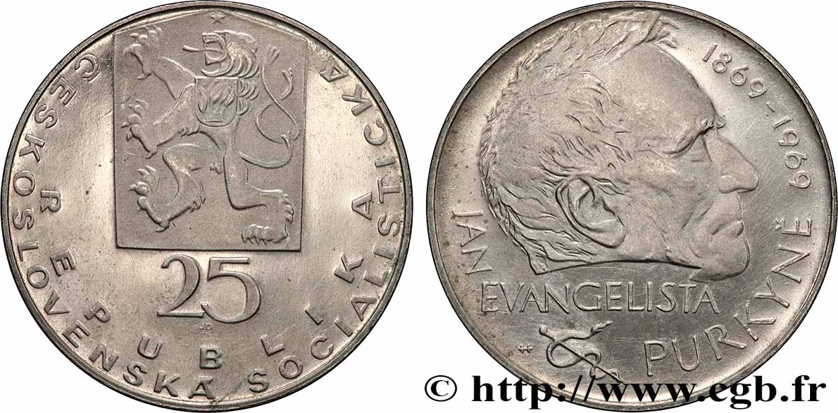 TSCHECHOSLOWAKEI 25 Korun Proof 100e anniversaire de la mort de Jan Evangelista Purkinje 1969  VZ 