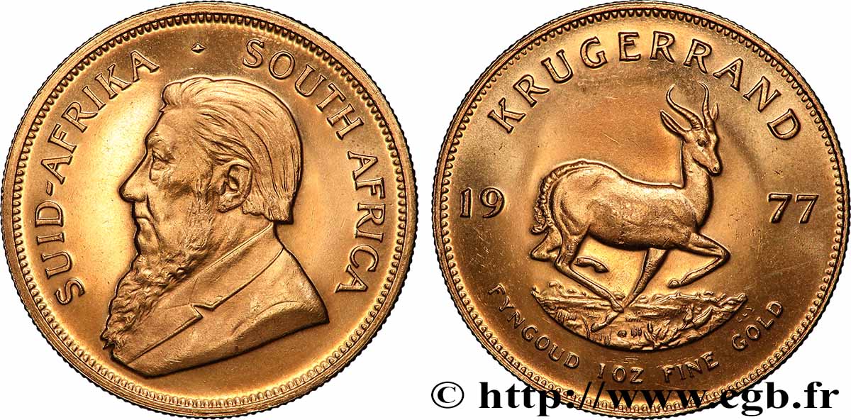OR, PALLADIUM ET PLATINE INVESTISSEMENT 1 Oz - 1 Krugerrand Paul Kruger  1977 Prétoria SPL 