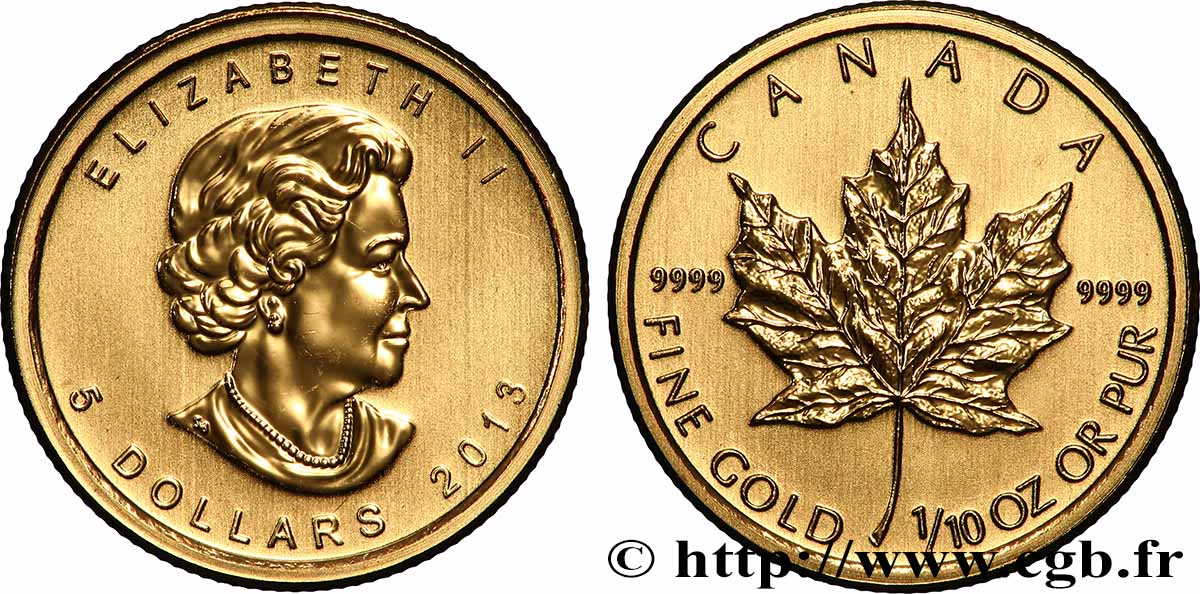 OR, PALLADIUM ET PLATINE INVESTISSEMENT 5 Dollars or &nbsp;mapple leaf&nbsp; 2013  FDC 