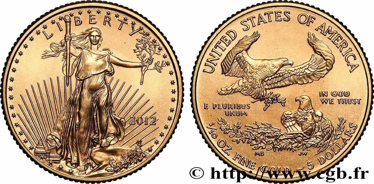 GOLD, PALLADIUM & PLATINUM INVESTMENT 5 Dollars (1/10 once) 2012 Philadelphie MS 