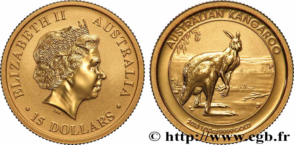 OR, PALLADIUM ET PLATINE INVESTISSEMENT 15 Dollars Kangourou 2013 Perth FDC 