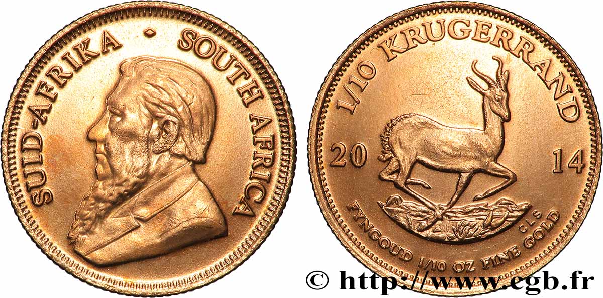 GOLD, PALLADIUM & PLATINUM INVESTMENT 1/10 Krugerrand 2014 Prétoria MS 