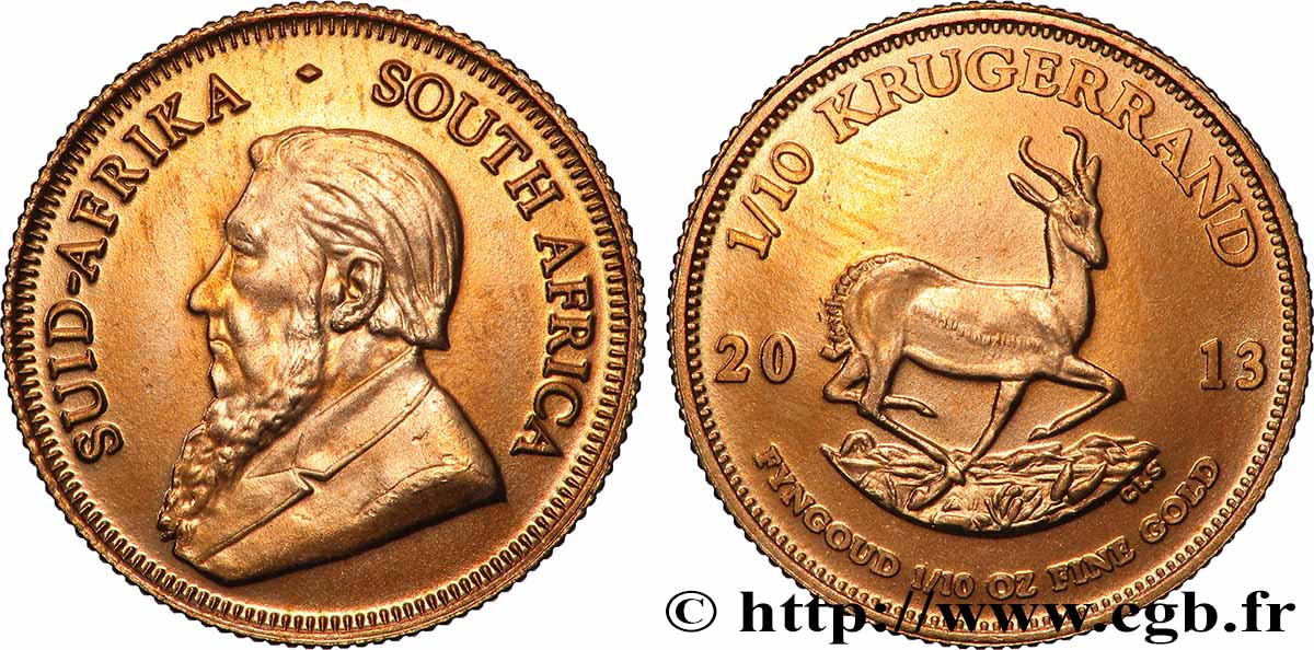 GOLD, PALLADIUM & PLATINUM INVESTMENT 1/10 Krugerrand 2013 Prétoria MS 