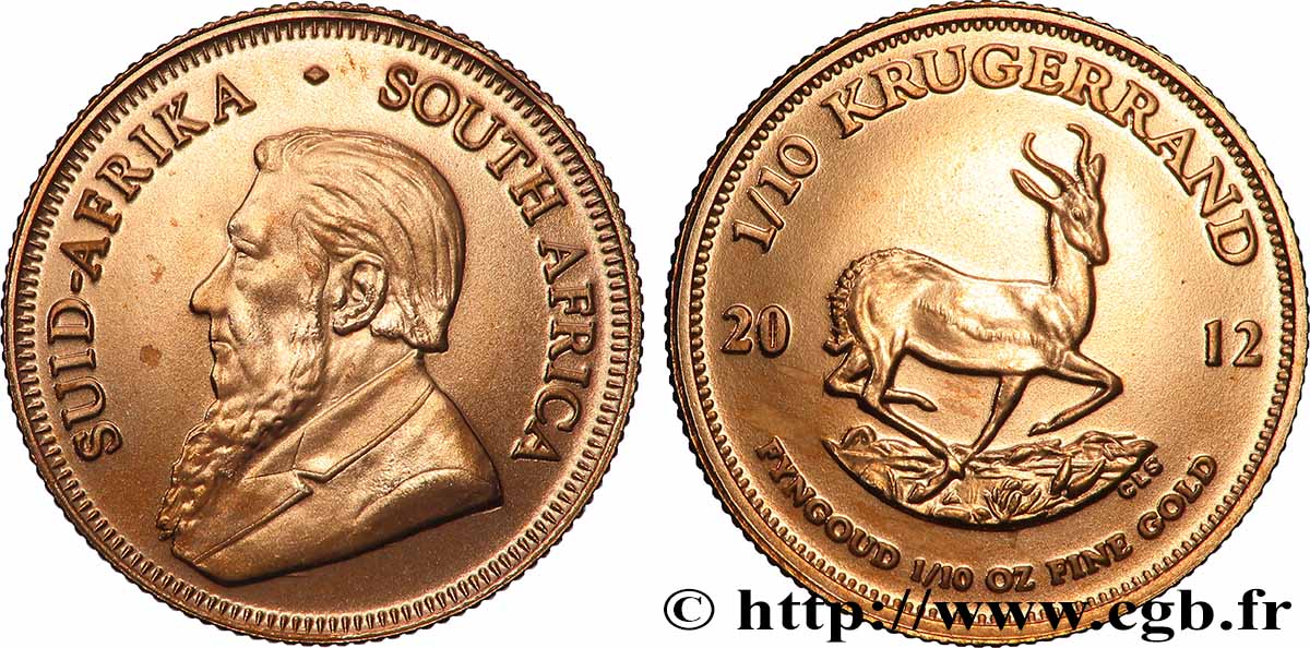 GOLD, PALLADIUM & PLATINUM INVESTMENT 1/10 Krugerrand 2012 Prétoria MS 