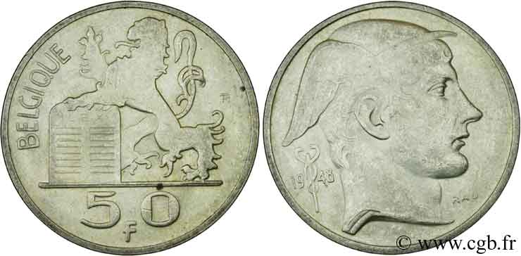 BELGIEN 50 Francs Mercure, légende française 1948  VZ 