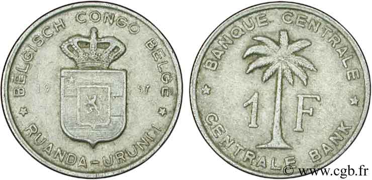 BELGA CONGO 1 Franc Banque Centrale Congo Belge-Ruanda-Urundi 1957  BC+ 
