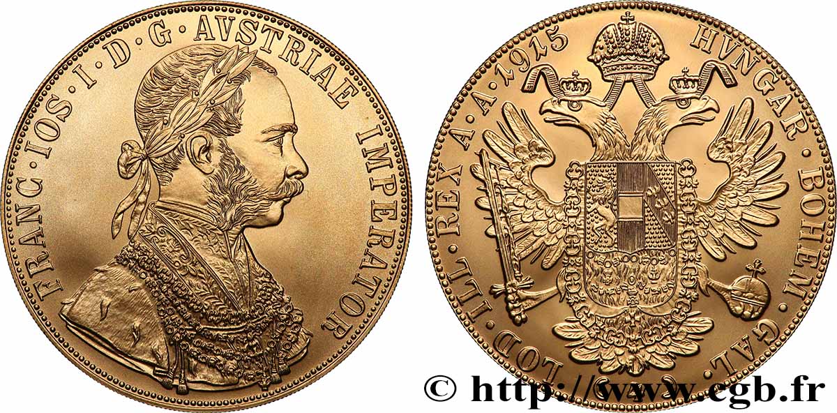 GOLD, PALLADIUM & PLATINUM INVESTMENT 4 Ducats, refrappe moderne François Joseph  1915  MS 