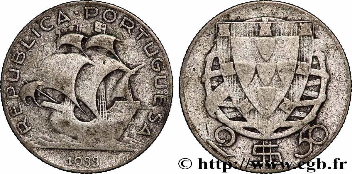 PORTUGAL 2 1/2 Escudos 1933 Lisbonne TB+ 