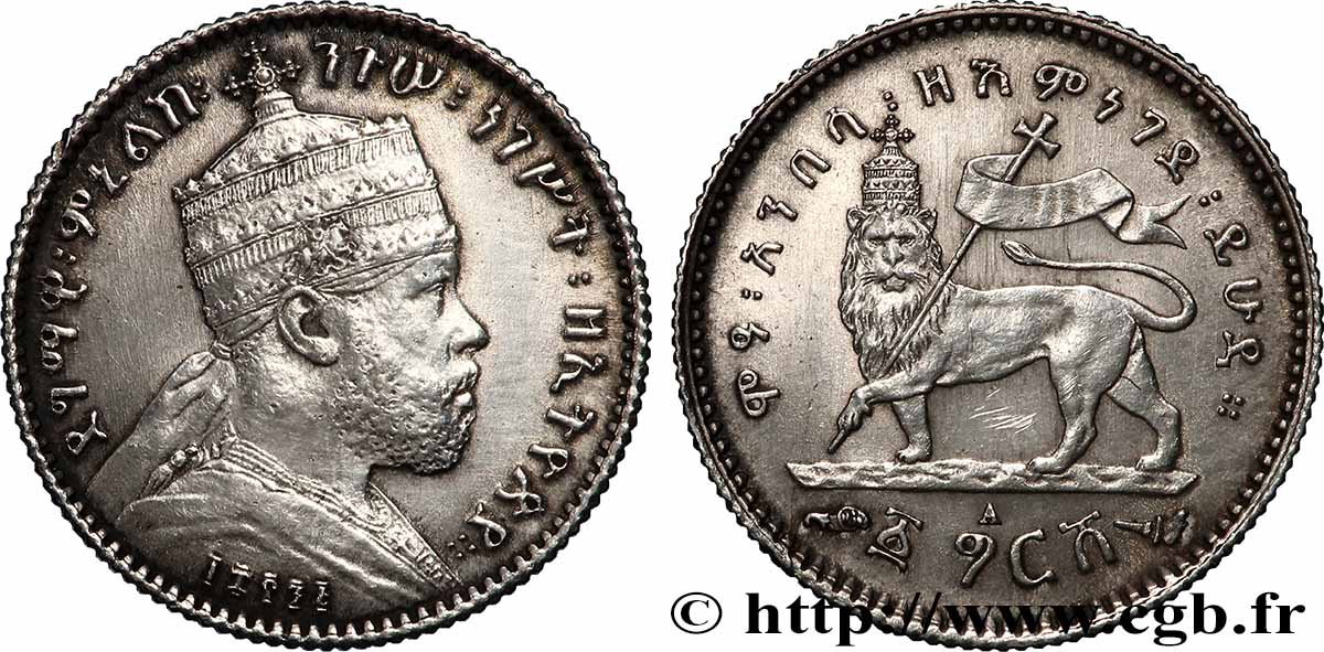 ÉTHIOPIE 1 Gersh Ménélik II EE1895 1903 Paris  TTB+ 