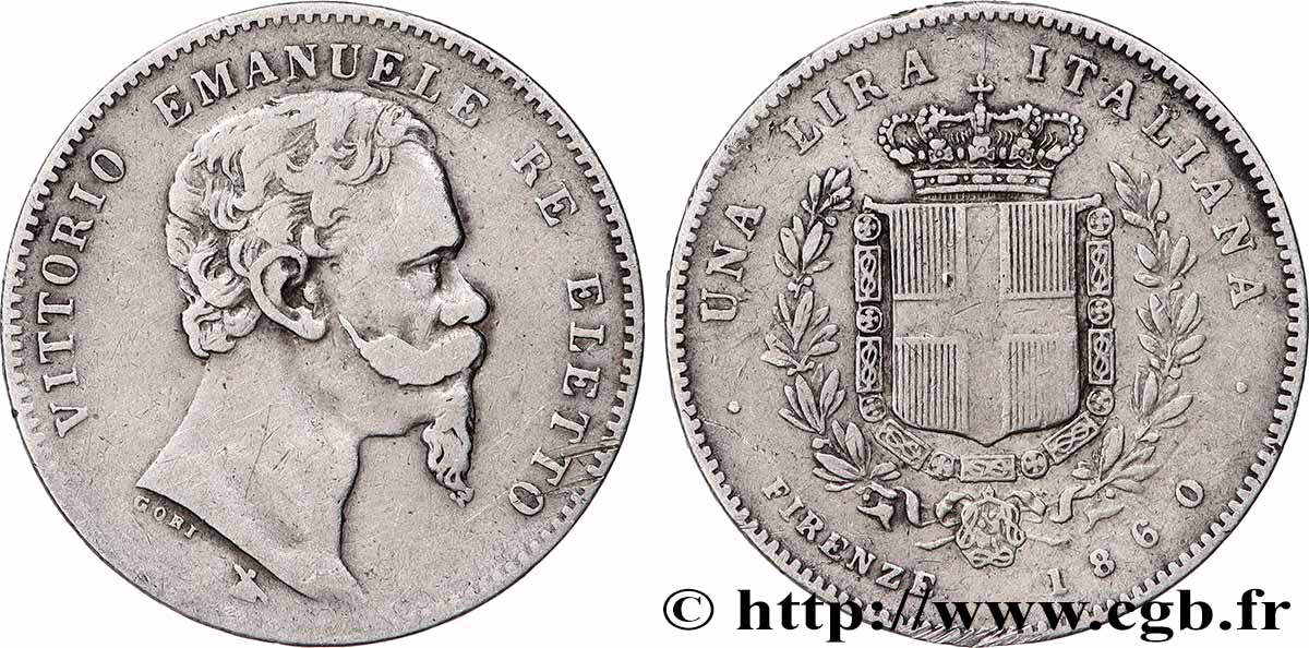 ITALIE - ROYAUME D&nbsp;ITALIE - VICTOR-EMMANUEL II 1 Lire  1860 Florence TTB 