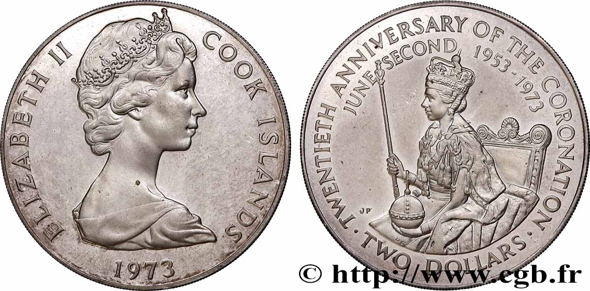 COOK ISLANDS 2 Dollars Proof 25e anniversaire du couronnement d’Elisabeth II 1973  MS 
