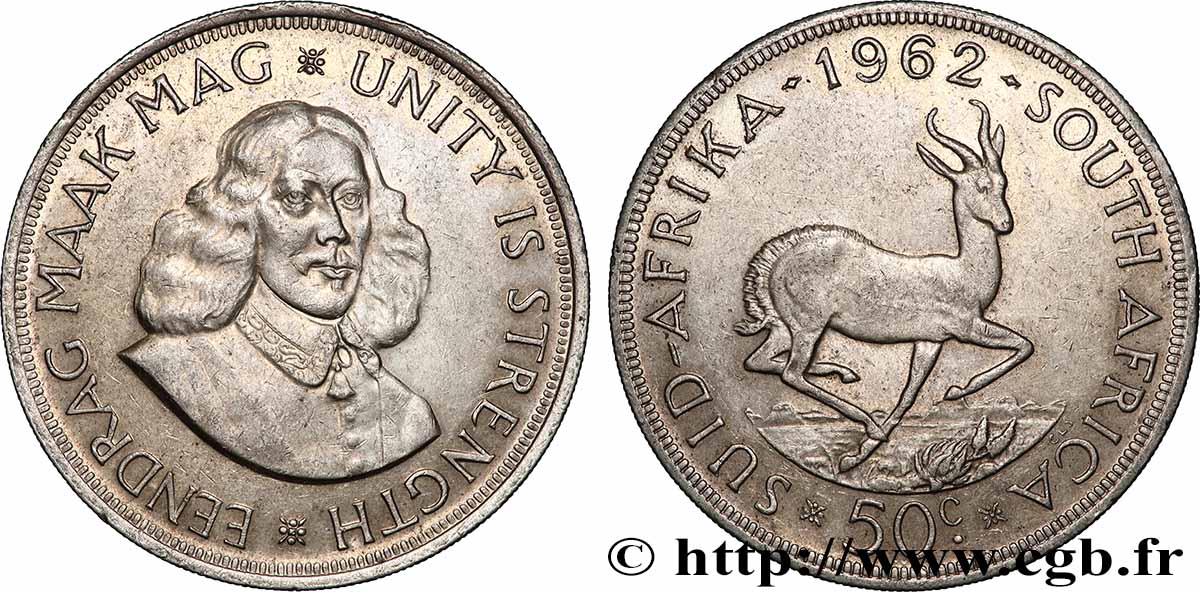 AFRIQUE DU SUD 50 Cents springbok / Jan Van Riebeeck 1962 Pretoria SUP 