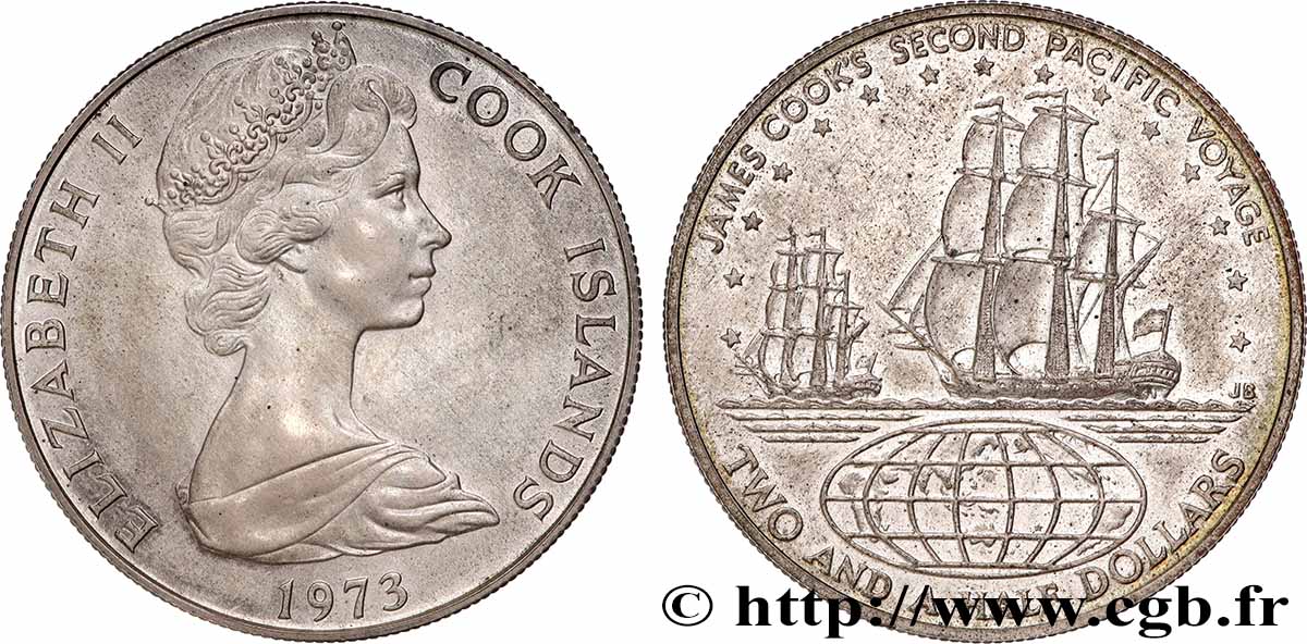 ÎLES COOK  2 1/2 Dollars James Cook 1973  SPL 