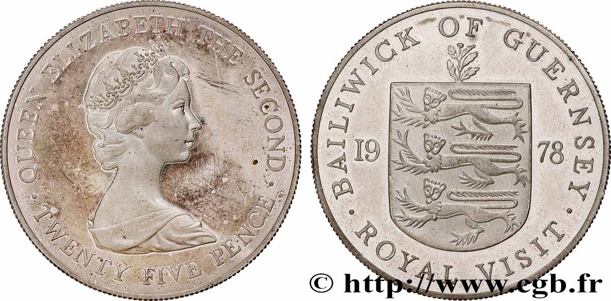 GUERNSEY 25 Pence Proof Visite Royale 1978  MS 