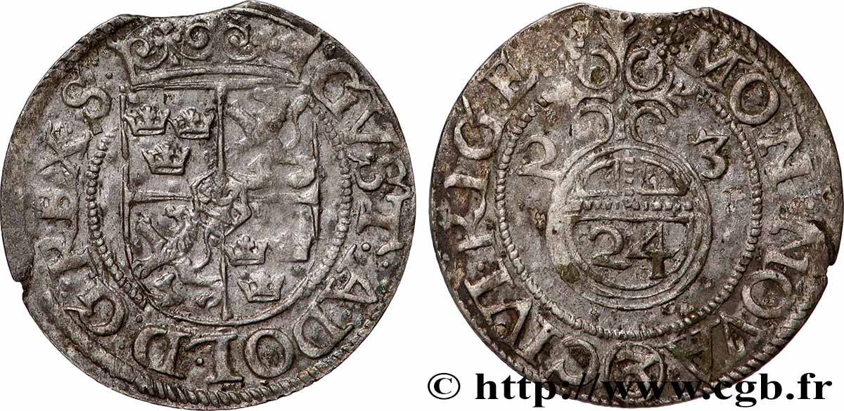POLOGNE - ROYAUME DE POLOGNE - SIGISMOND III VASA 1 Półtorak / 3 Polker / 1/24 Thaler Sigismond III Vasa 1623 Cracovie TB+ 