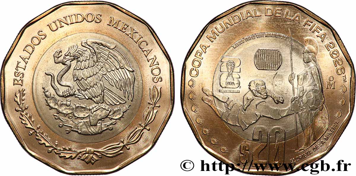 MÉXICO 20 Pesos Coupe du Monde de Football FIFA 2026 Mexico SC 