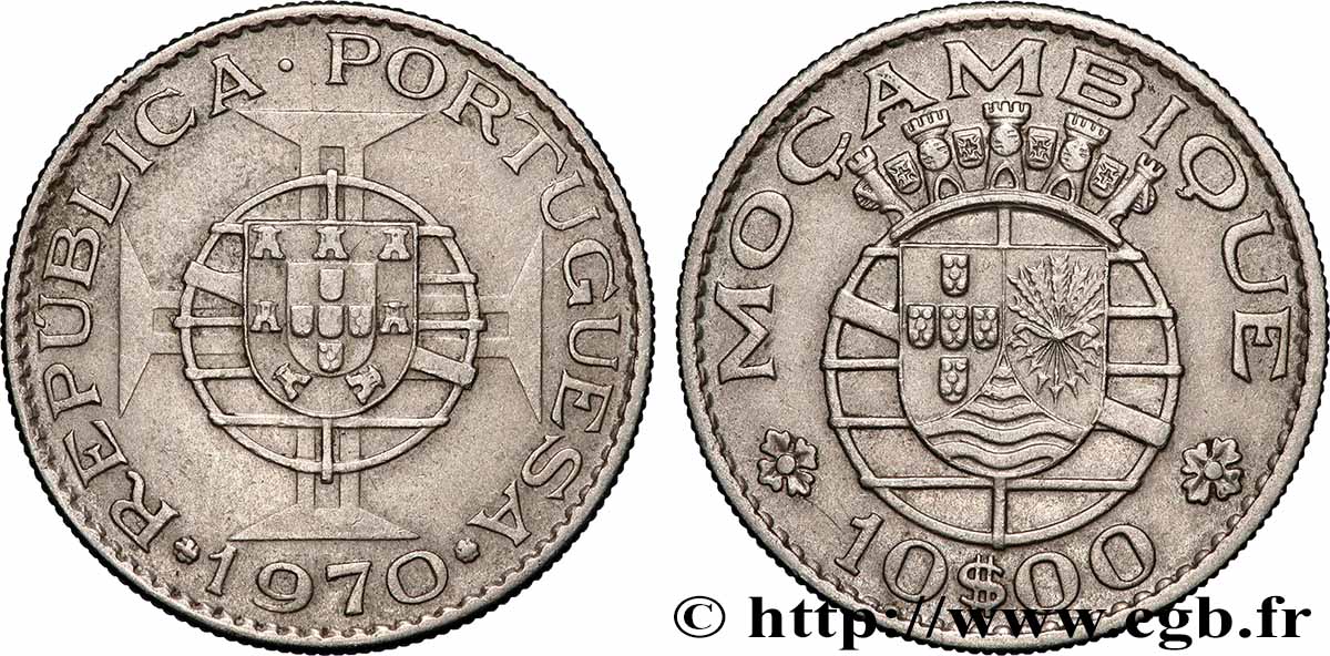 ANGOLA 10 Escudos emblème du Portugal 1970 Lisbonne AU 