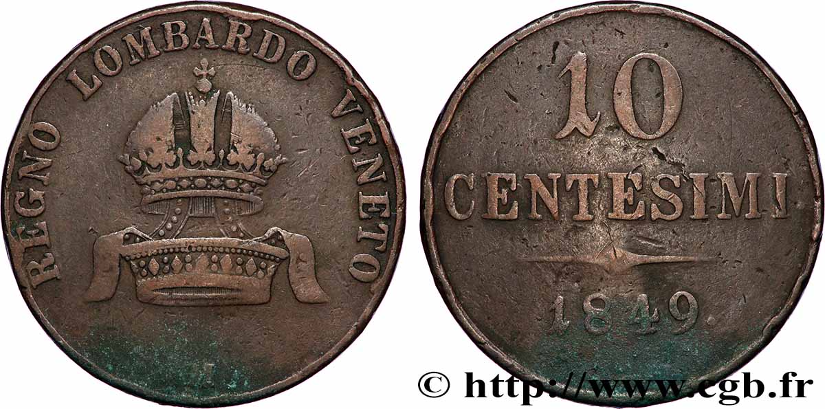ITALIE - LOMBARDIE-VENITIE 10 Centesimi Lombardie-Vénitie sous domination autrichienne 1849 Milan - M TB 