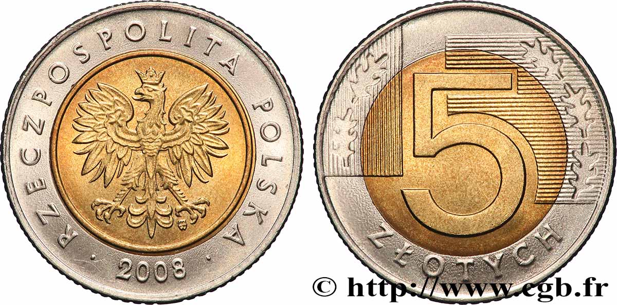 POLAND 5 Zlote aigle 2008 Varsovie MS 