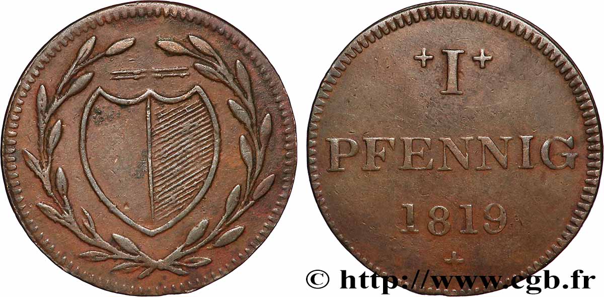 GERMANIA - LIBERA CITTA DE FRANCOFORTE 1 Pfennig Francfort monnaie de nécessité 1819  BB 